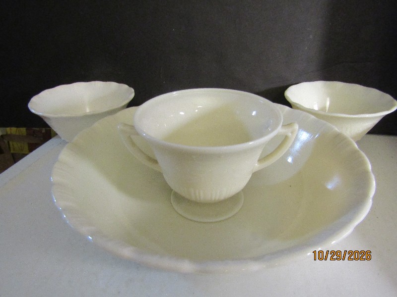 Vintage Lenox Cream Translucent Glass 4-Piece Tableware Set with Bowls and Two-Handled Cup