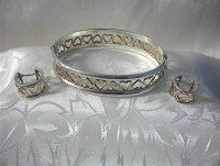 14K Gold & Sterling Hearts Bracelet  with  Earrings