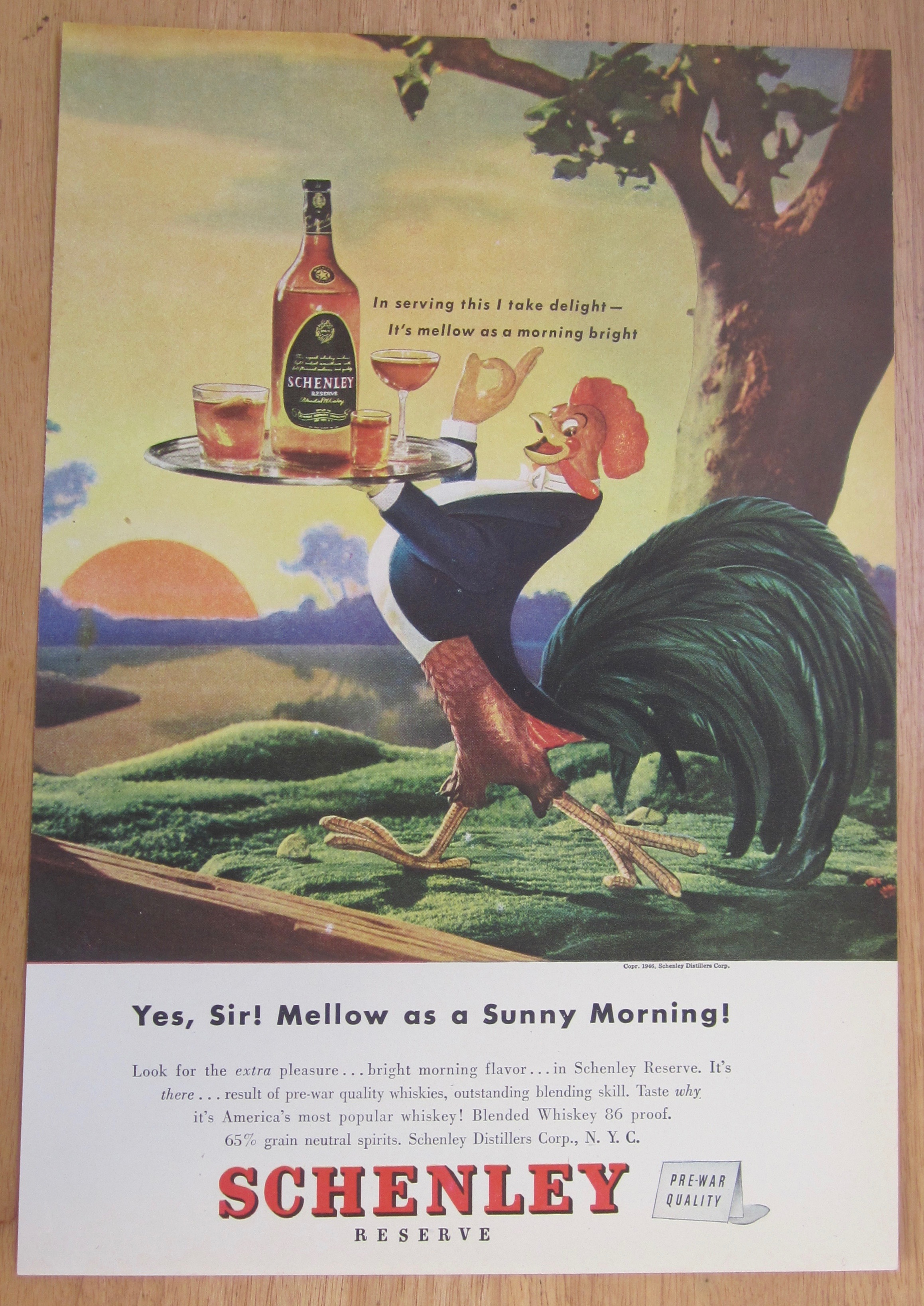 1946 Schenley Whiskey with Rooster Carrying Tray