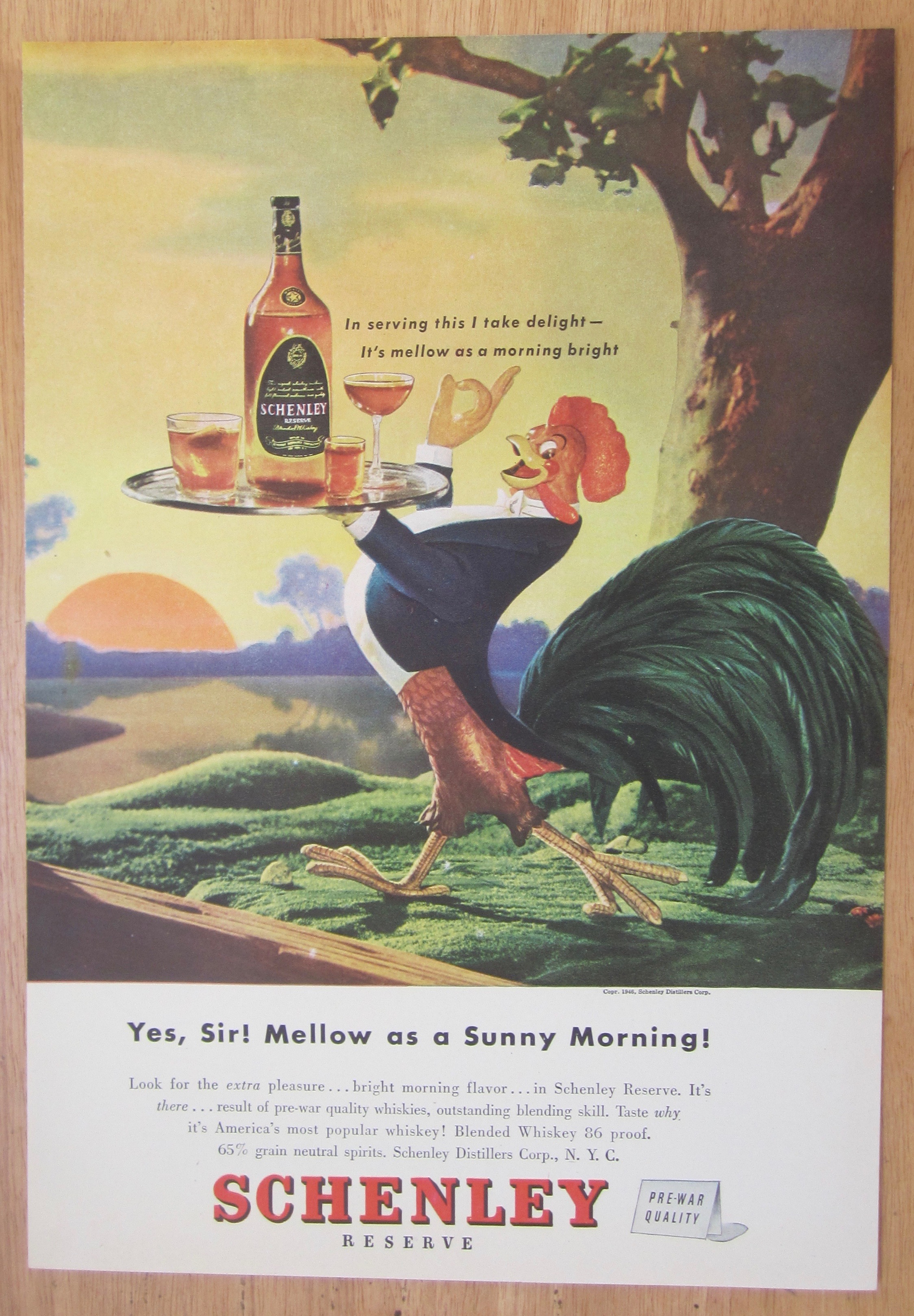 1946 Schenley Whiskey with Rooster Carrying Tray