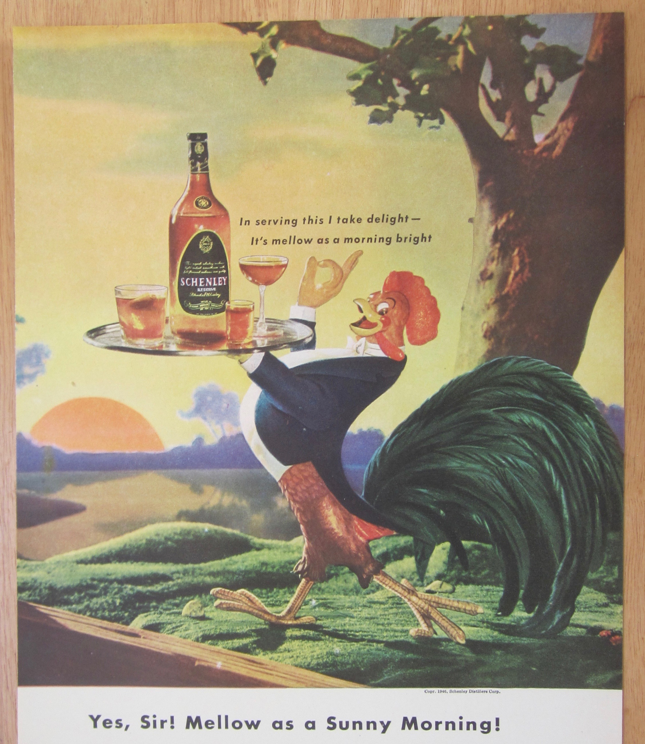 1946 Schenley Whiskey with Rooster Carrying Tray