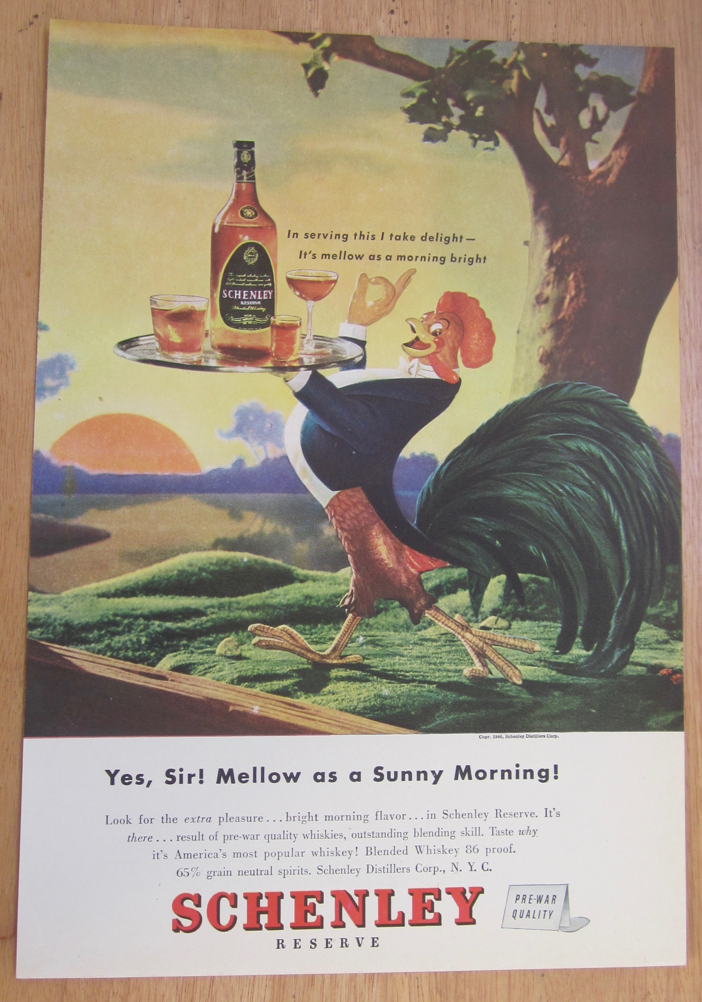 1946 Schenley Whiskey with Rooster Carrying Tray