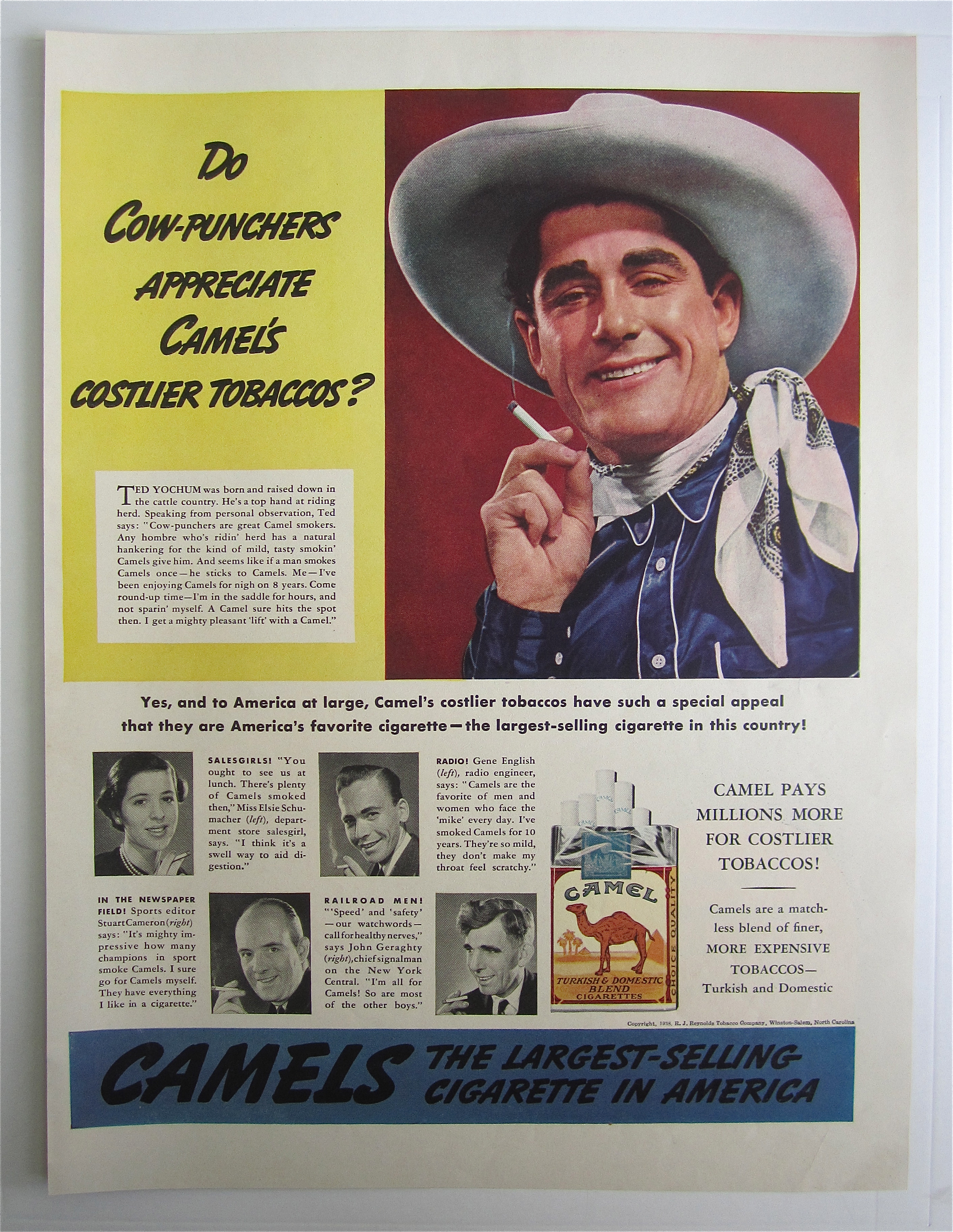 1938 Camel Cigarettes with Cow Puncher Ted Yochum