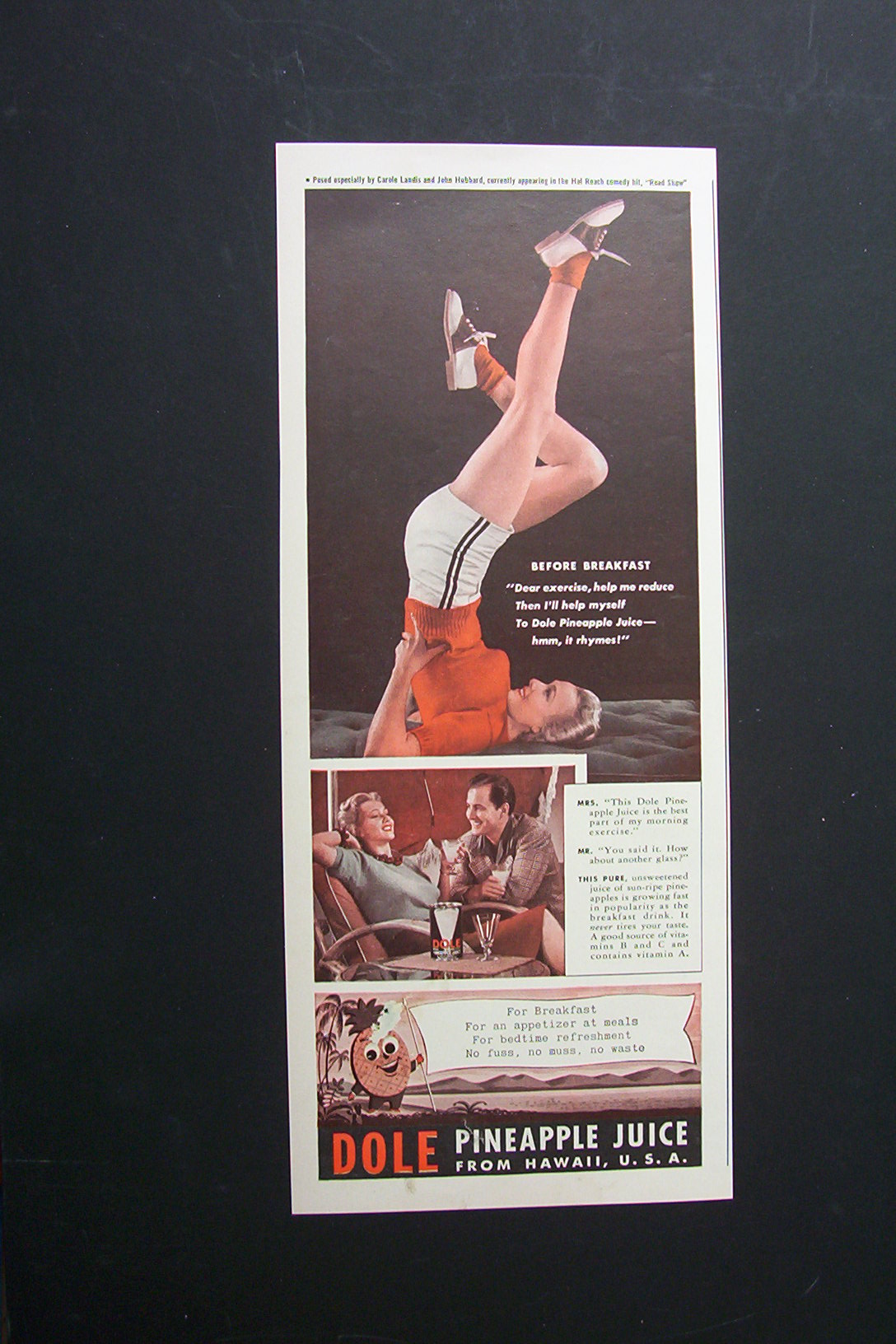 1940 Dole Pineapple Juice with Woman Doing Exercises