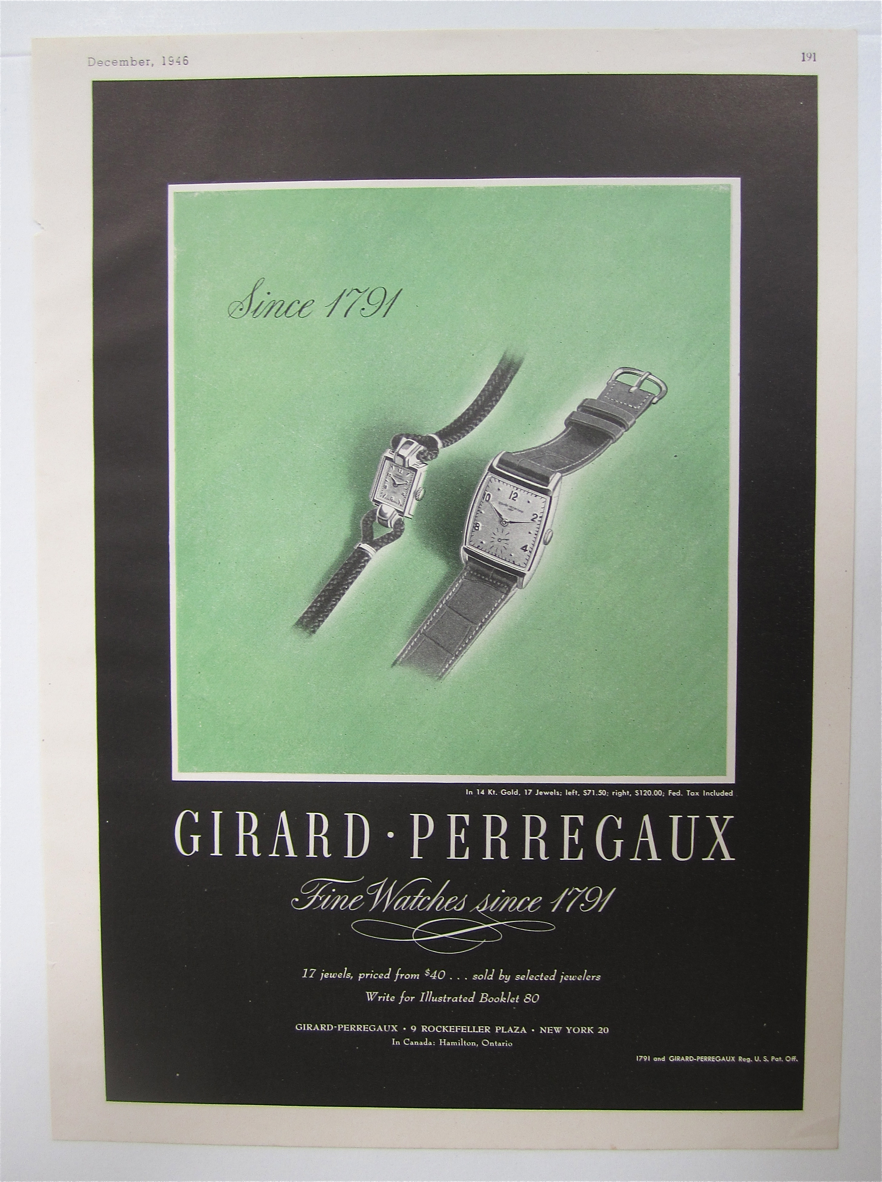 1946 Girard Perregaux Watches with 2 Watches