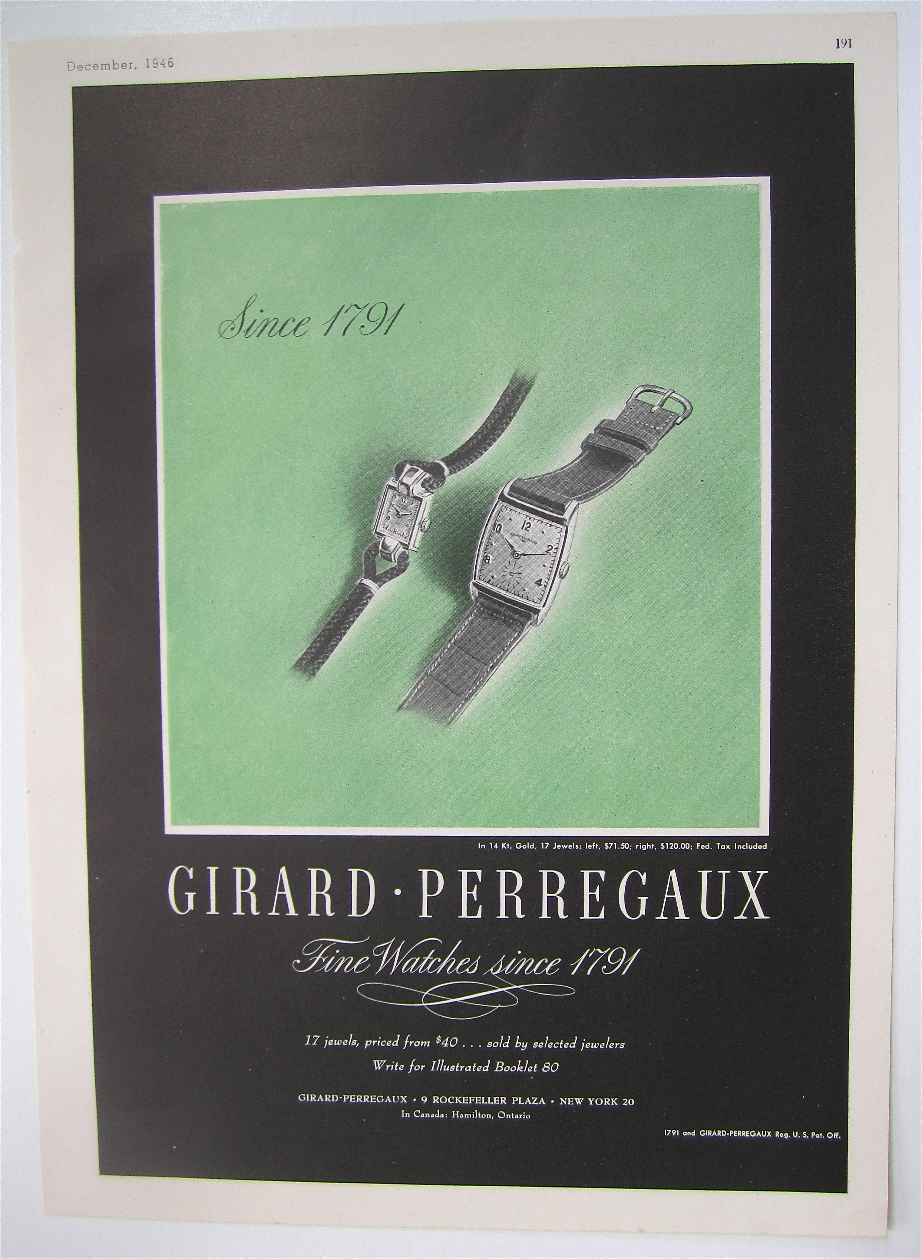1946 Girard Perregaux Watches with 2 Watches