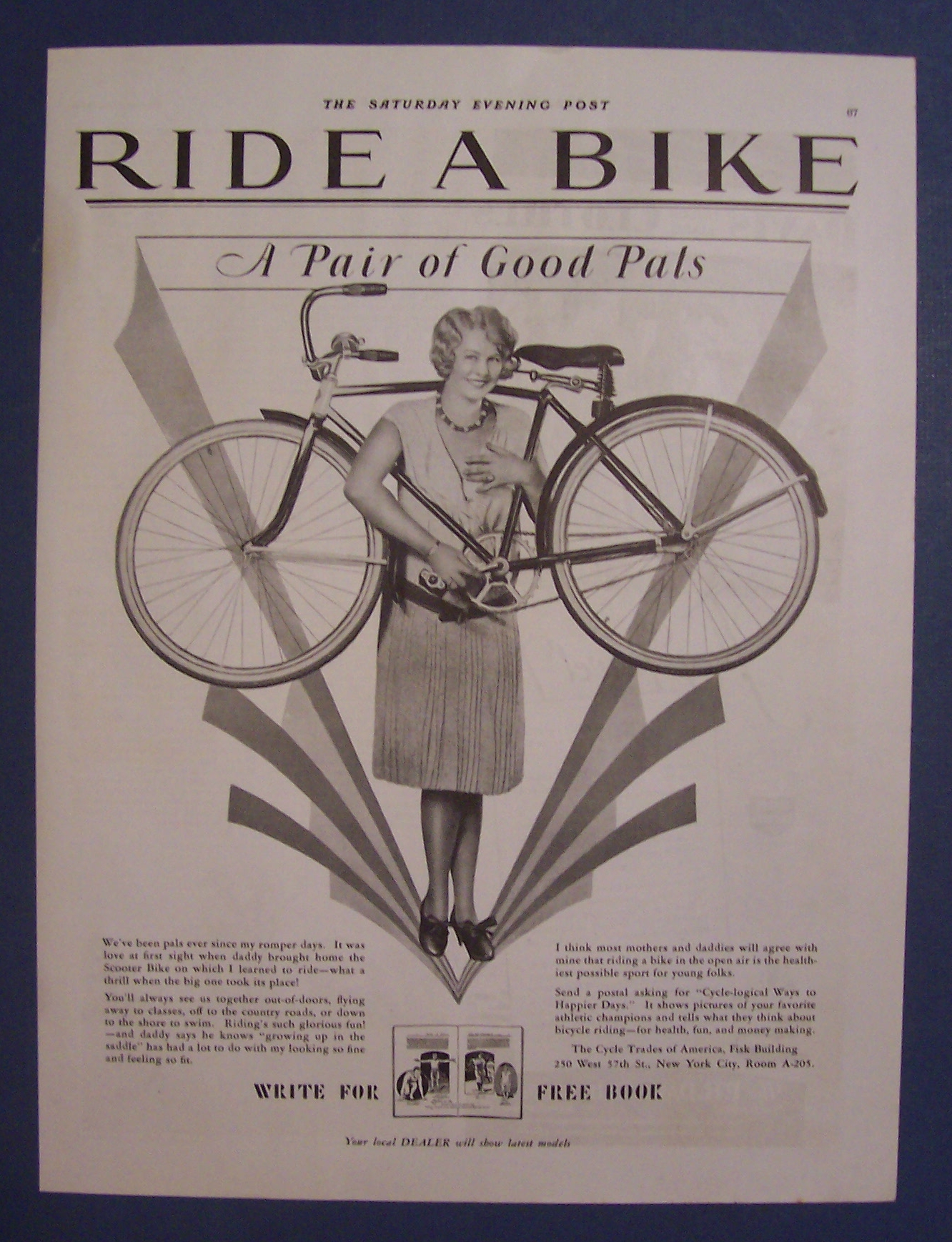 1929 Ride A Bike with a Woman with Bicycle on Shoulders