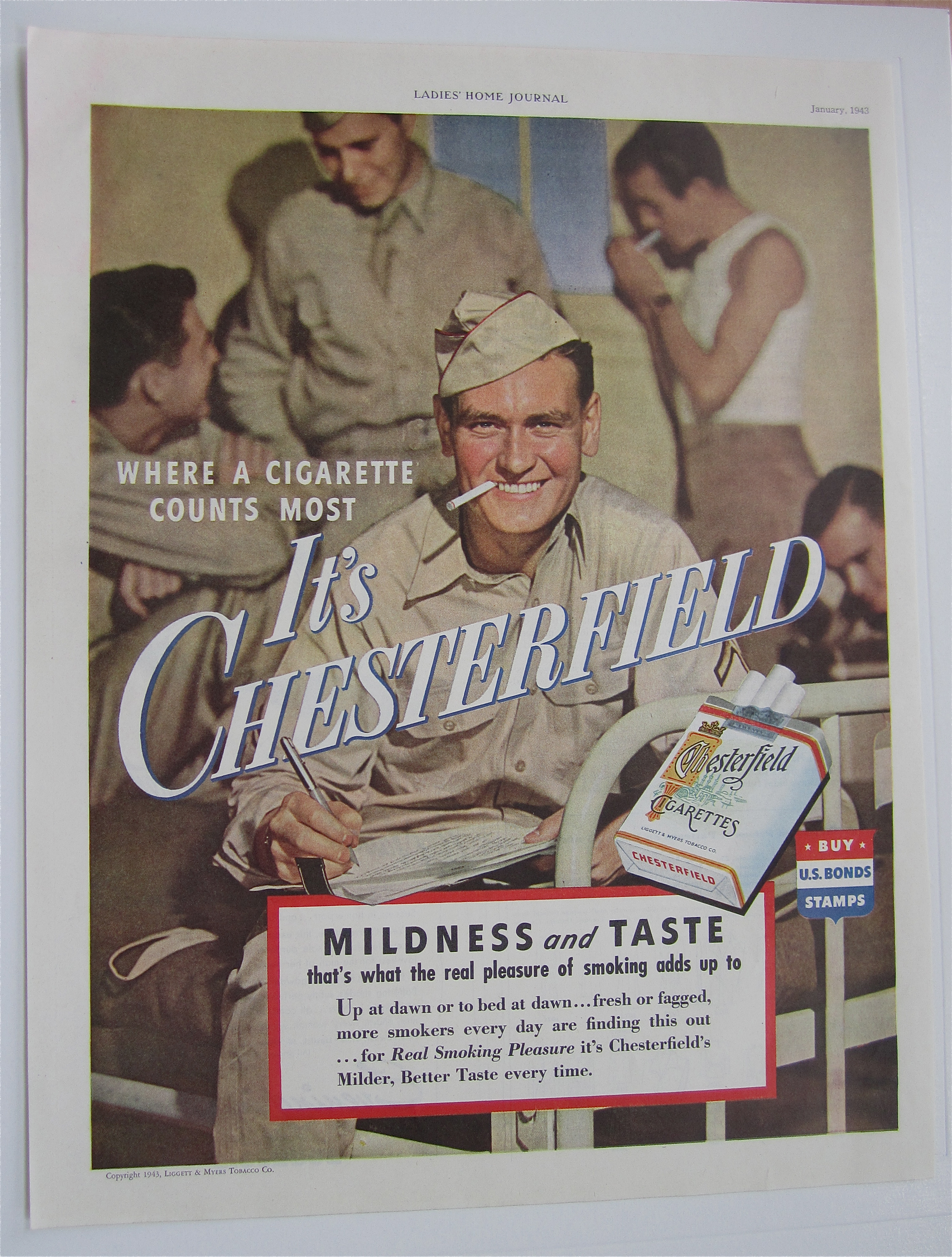 1943 Chesterfield Cigarettes with Soldier Smoking