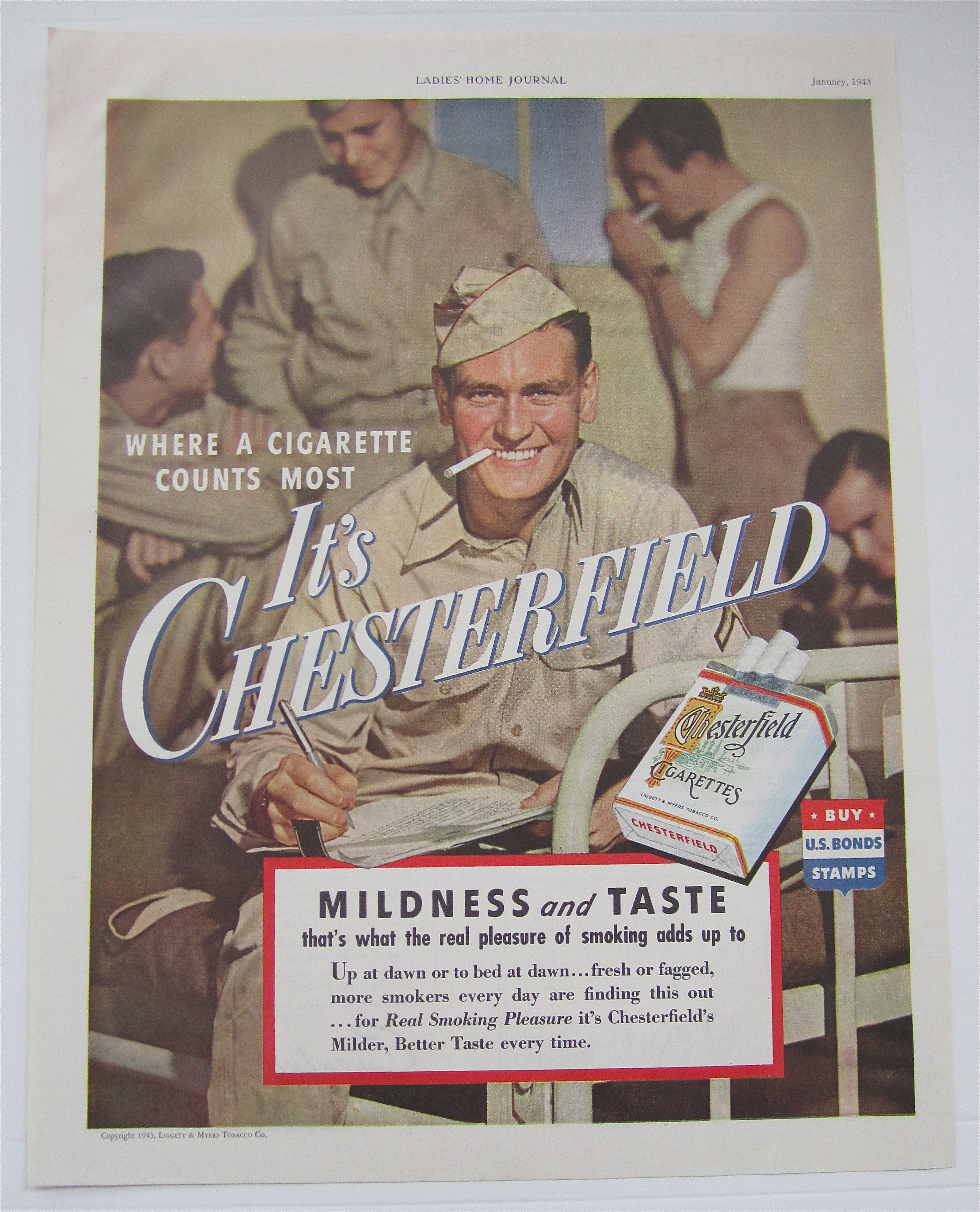 1943 Chesterfield Cigarettes with Soldier Smoking