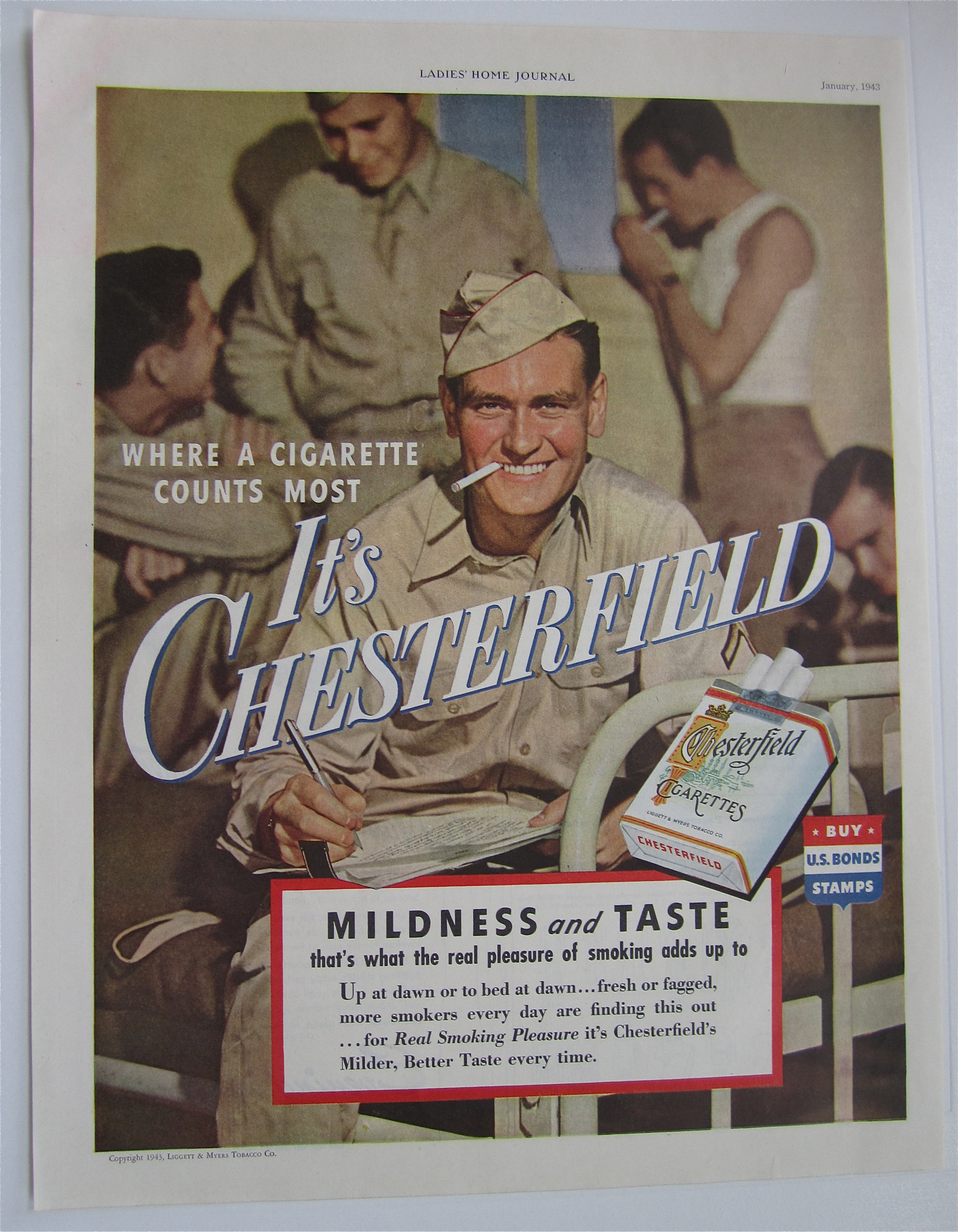 1943 Chesterfield Cigarettes with Soldier Smoking