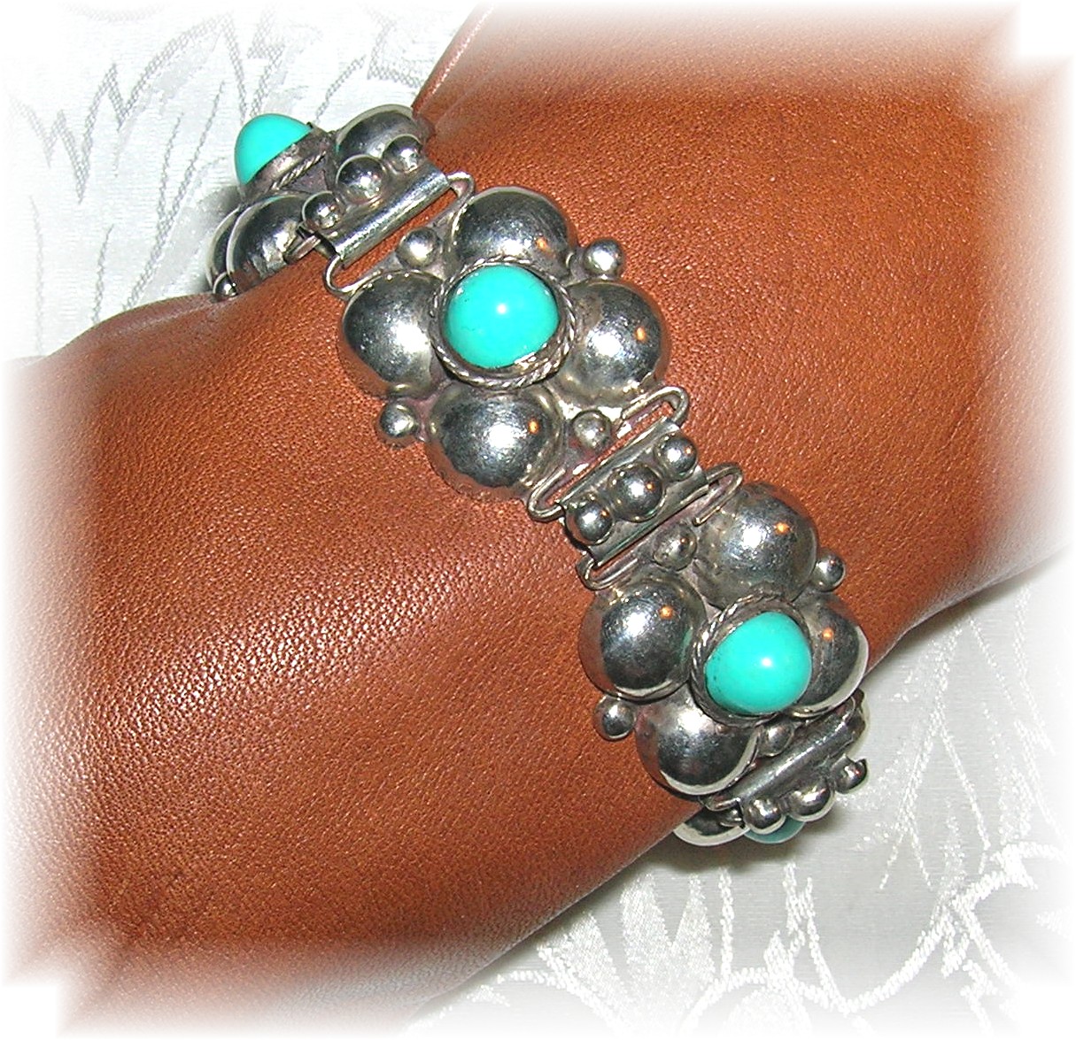 Vintage Sterling Silver Turquoise Mexican Bra
