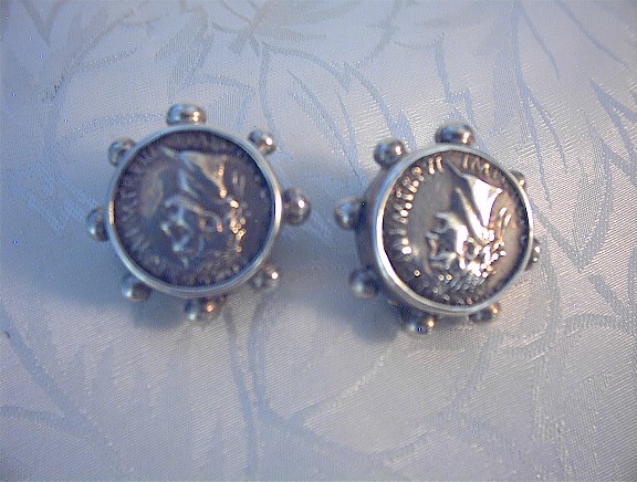 Beautiful Sterling Silver Roman Emporer Clip Earrings