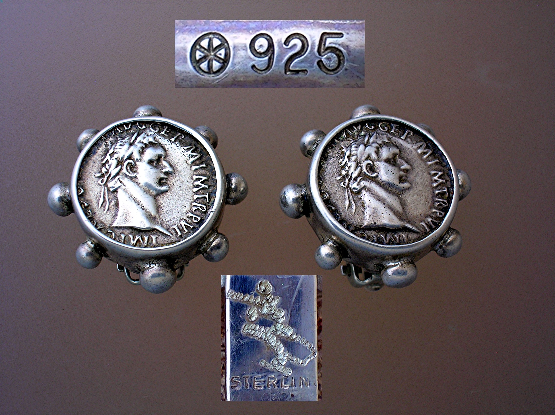 Beautiful Sterling Silver Roman Emporer Clip Earrings