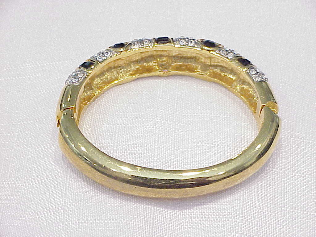 Black And Clear Rhinestone Gold Tone Bangle Braclet
