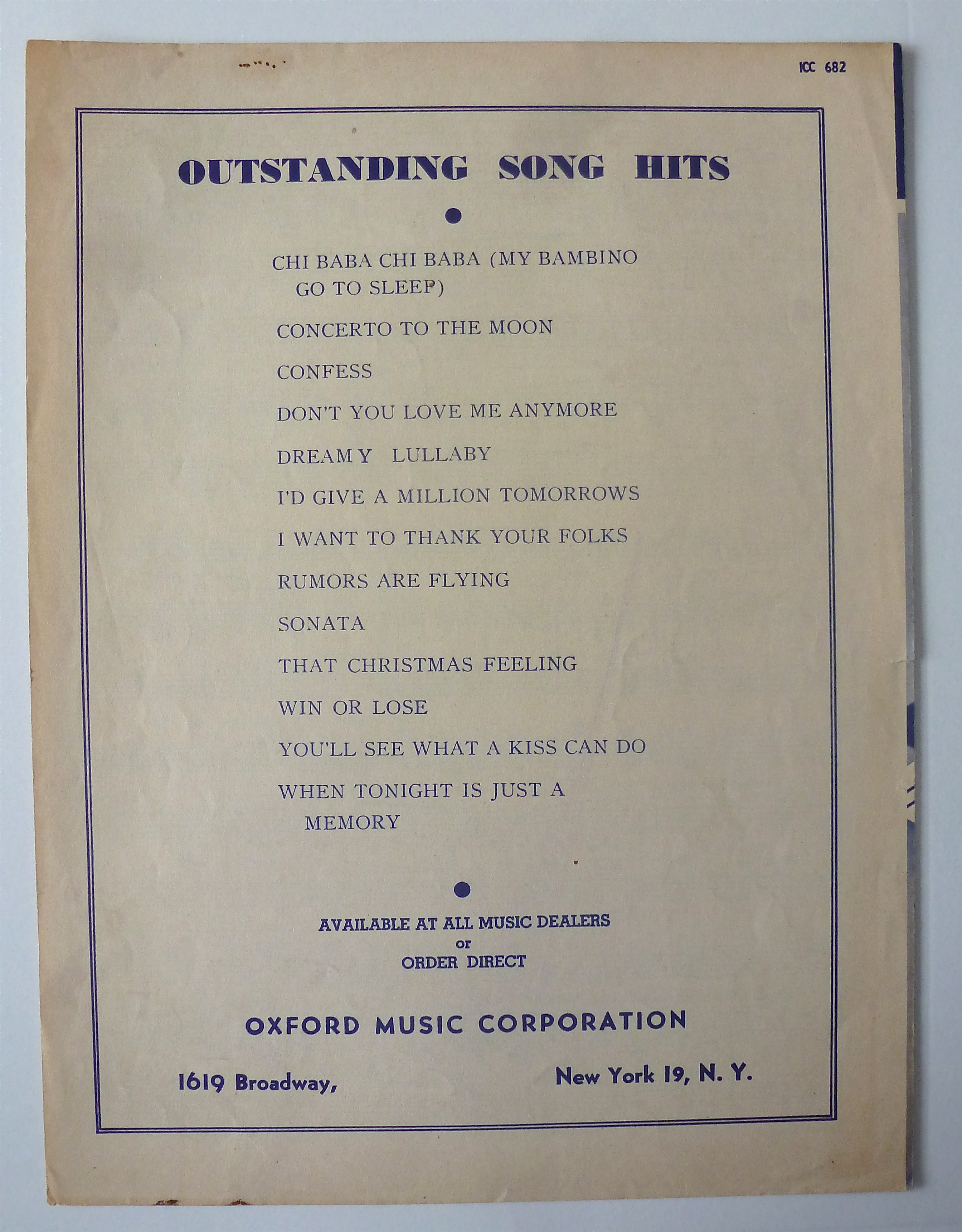 Sheet Music For 1949 Lovers' Gold