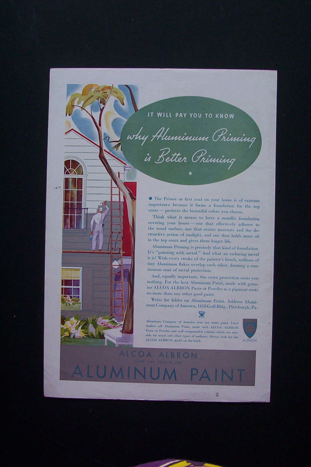1935  Alcoa Albron Aluminum Paint w/Man Painting House