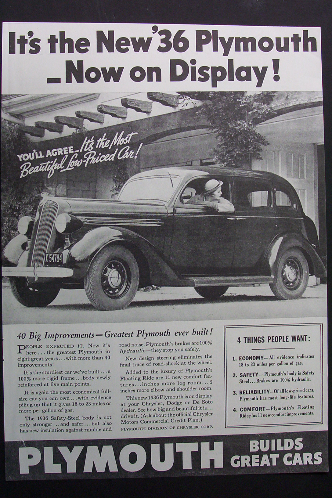1935 Plymouth Cars w/Black & White Picture of Plymouth
