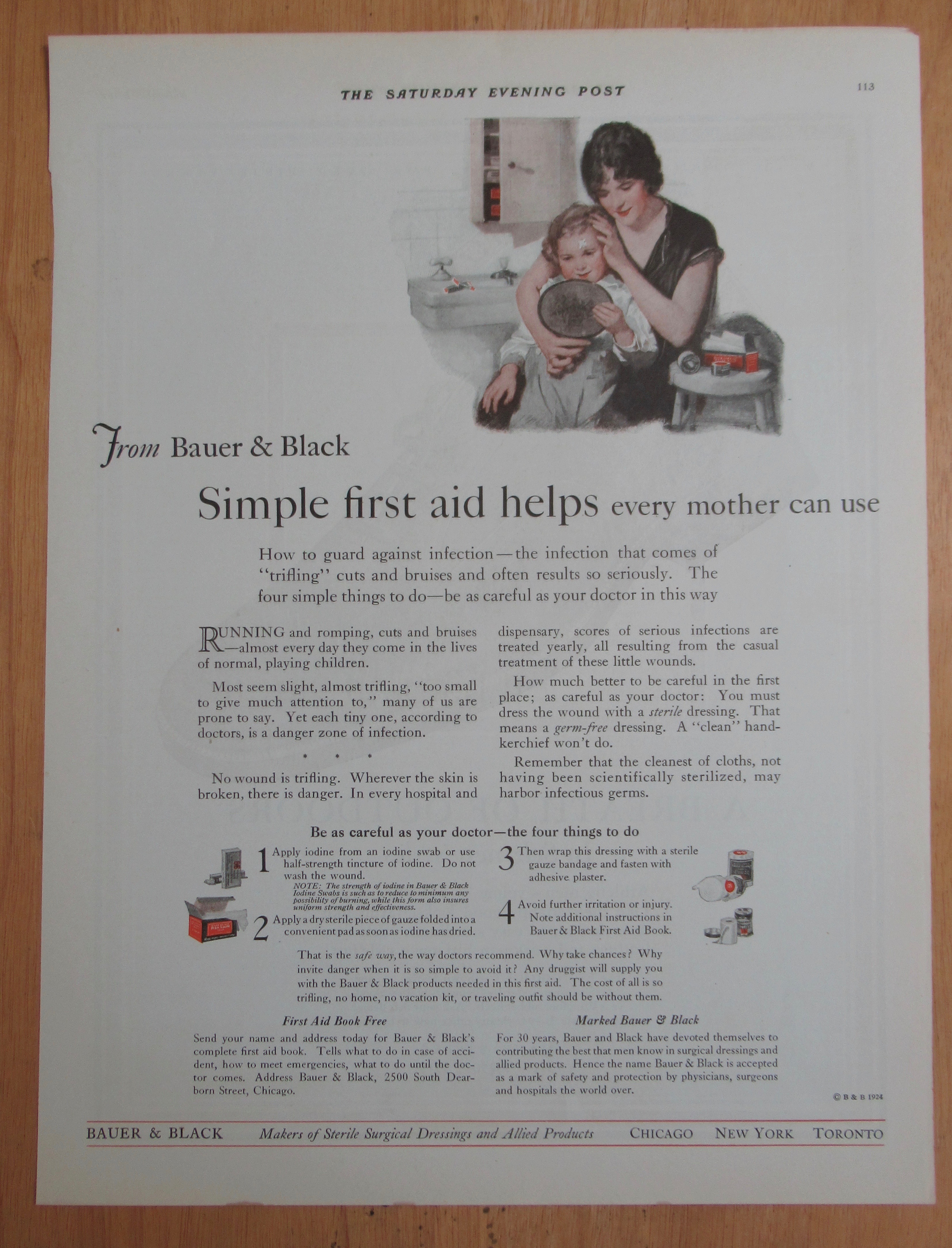 1924 Bauer & Black First Aid w/Child Wearing Bandage