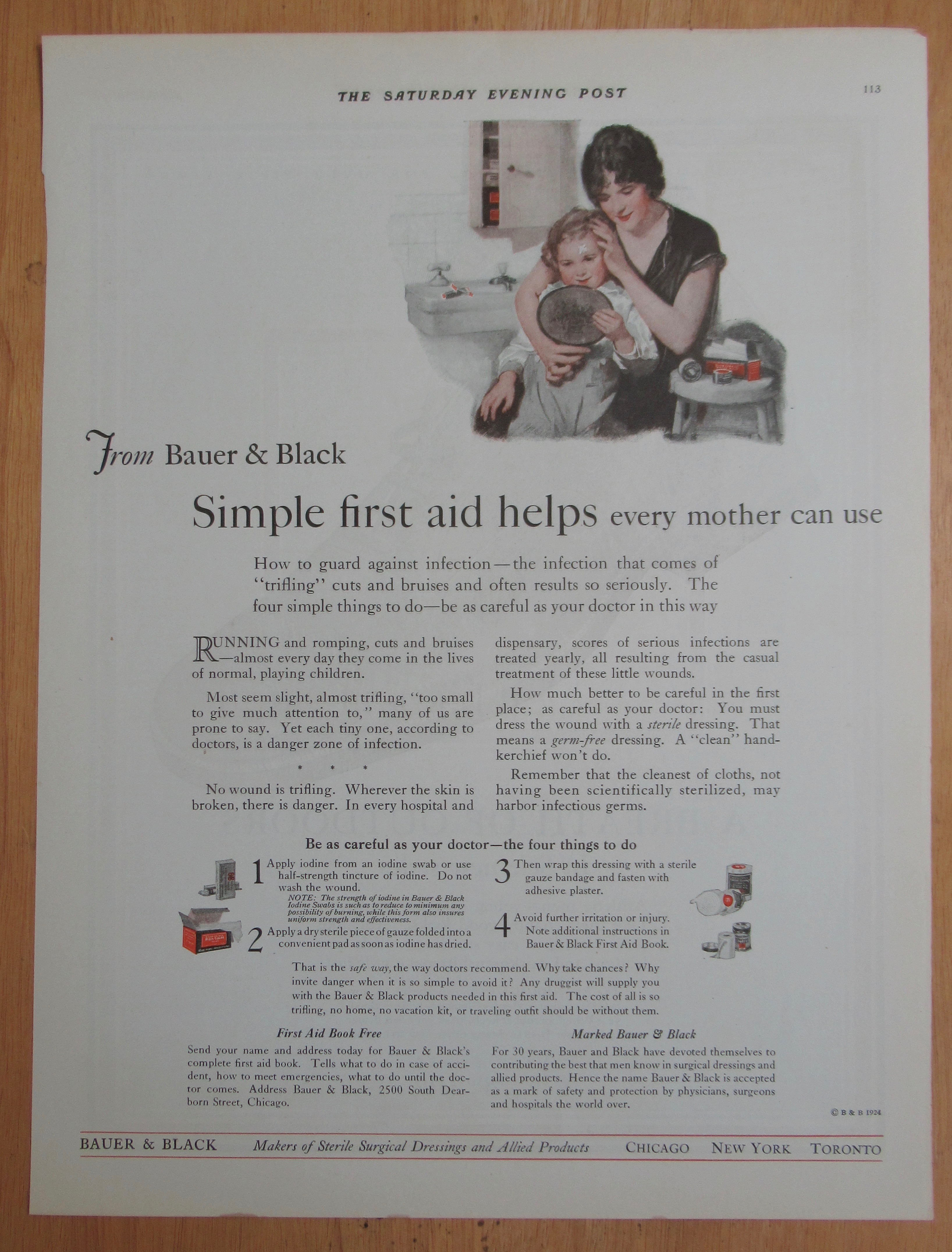 1924 Bauer & Black First Aid w/Child Wearing Bandage