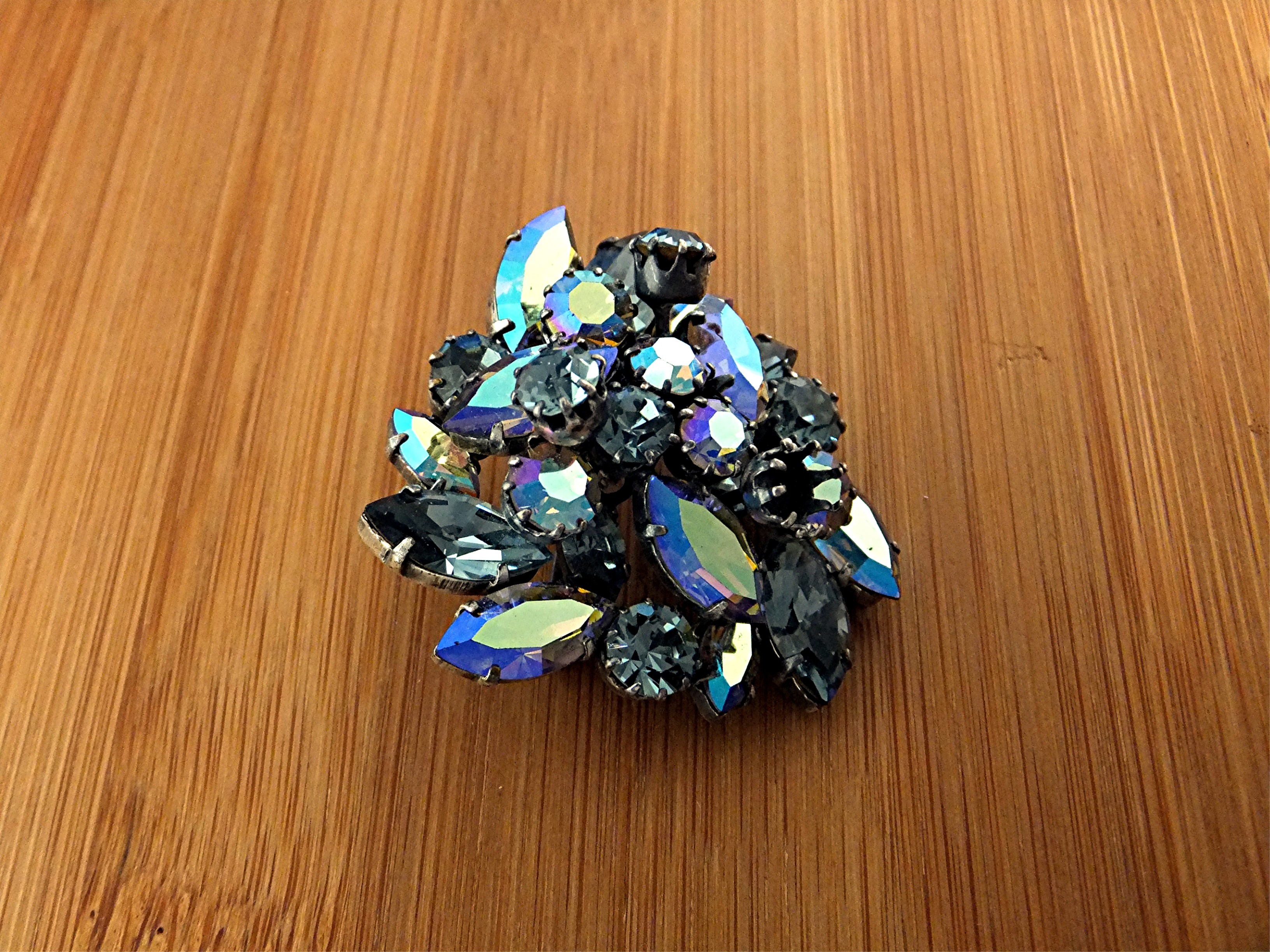 Brooch Signed Austrian Pink Green Borealis Crystals
