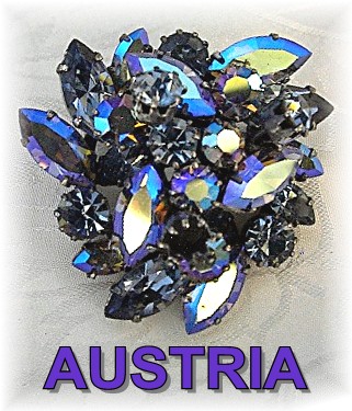 Brooch Signed Austrian Pink Green Borealis Crystals