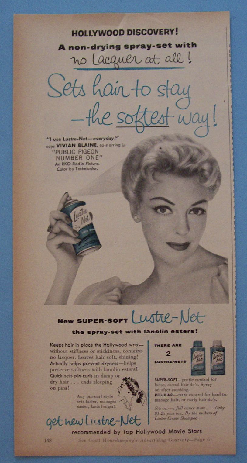 Vintage Ad:1956 Lustre-Net Spray Set with Vivian Blaine