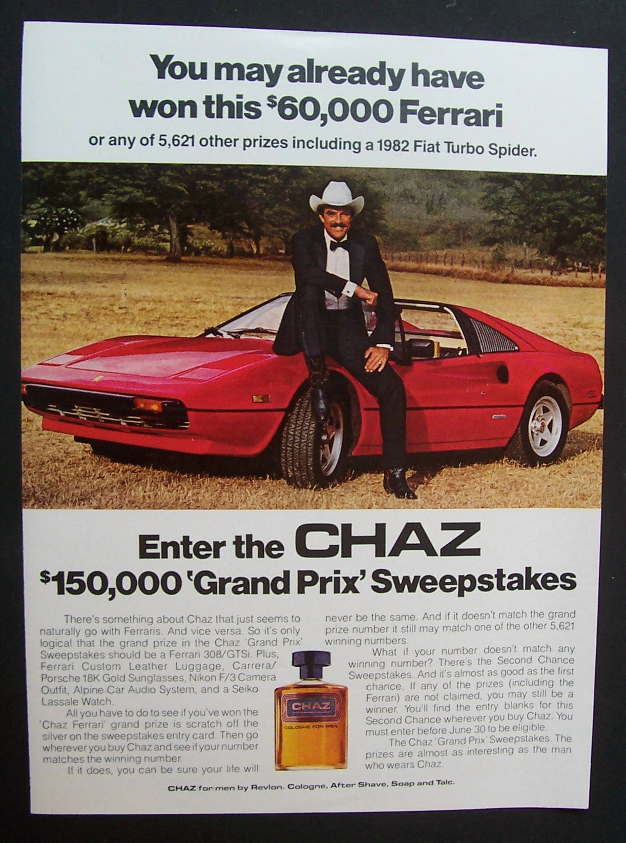 Chaz  Cologne  for  Men  with  Tom  Selleck?