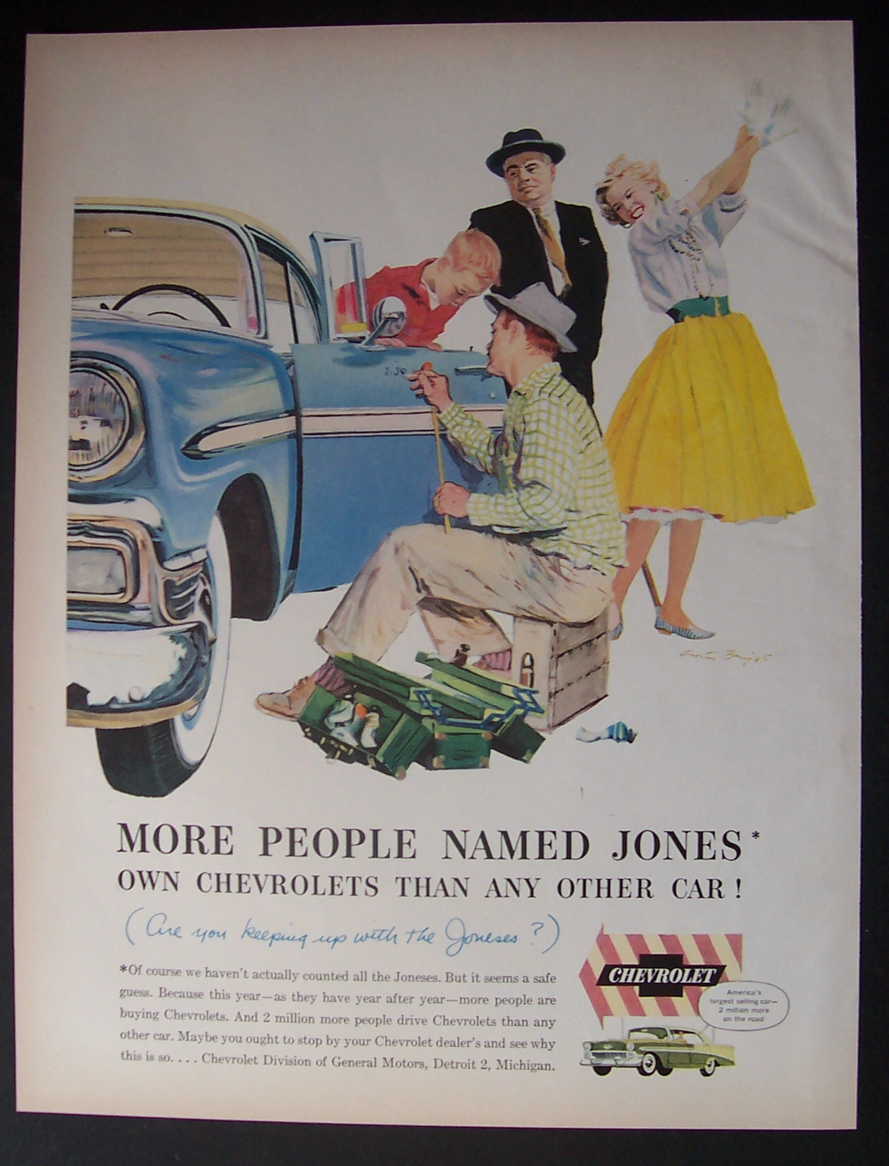 1956 Chevrolet with a Man Working on a Car