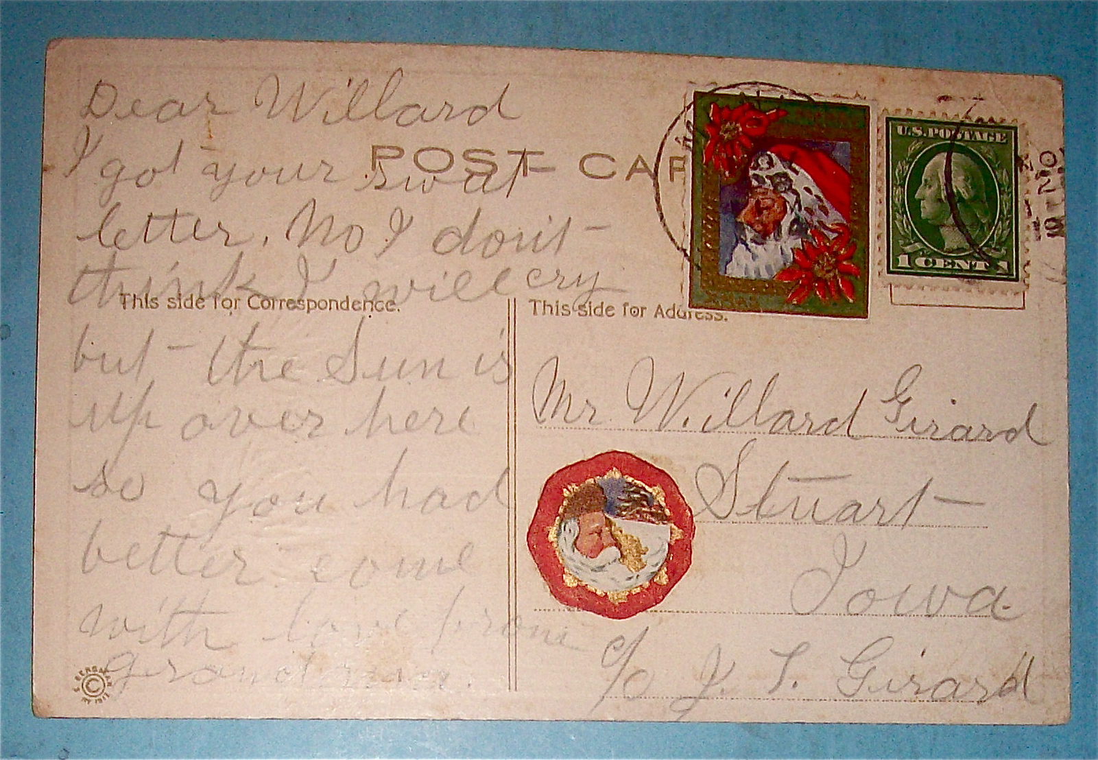Christmas Day Postcard with Church in Snowy Scene