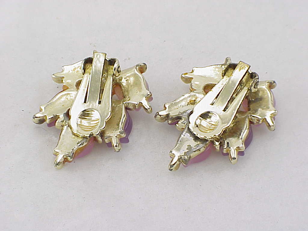 Vintage Pink And Lavender Lucite Thermoset Clip Earrings