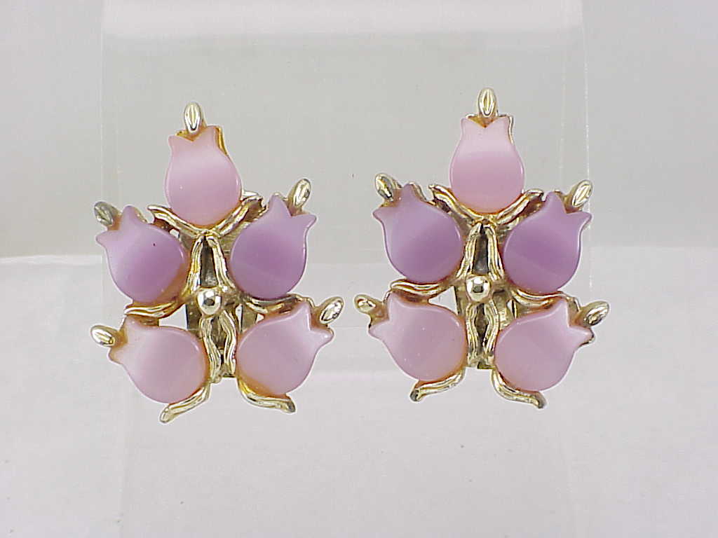 Vintage Pink And Lavender Lucite Thermoset Clip Earrings