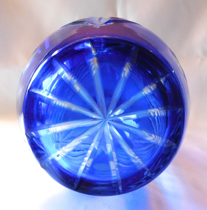 Blue Cut to Clear Glass Bottle or Decanter # 20453