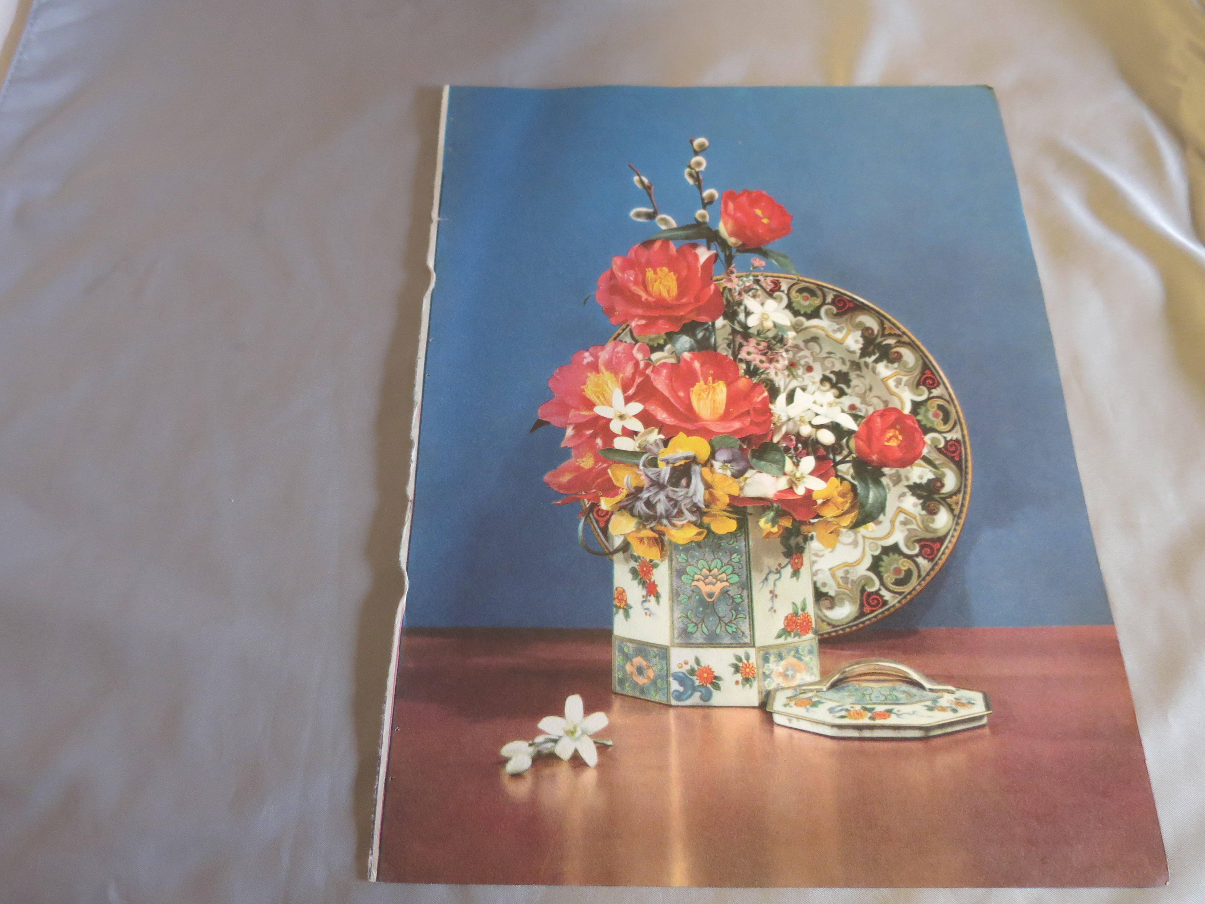 Rose Bouquet Tin Plate Ideal Lithograph Book Print 1950