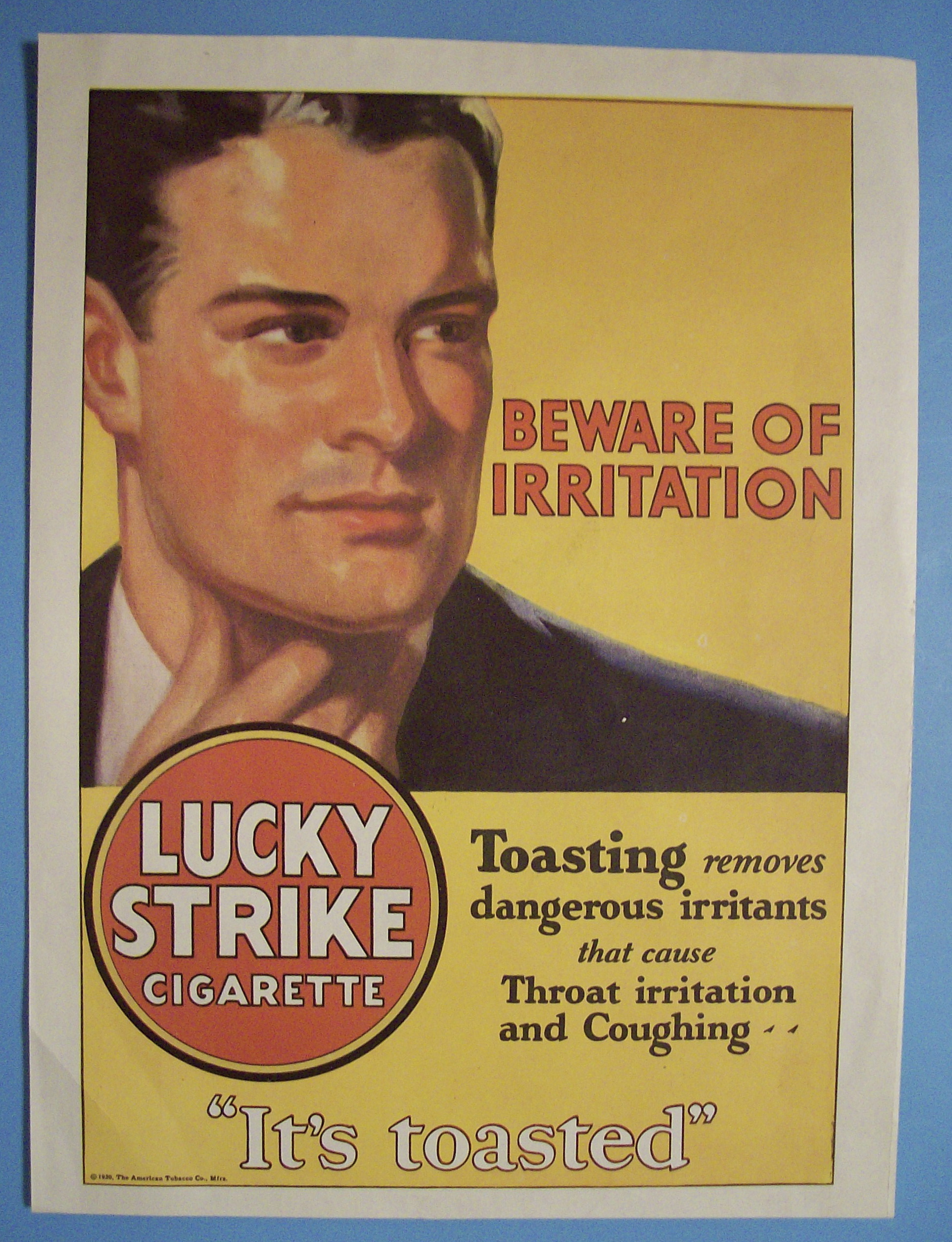 1930 Lucky Strike Cigarettes with Man Feeling Throat