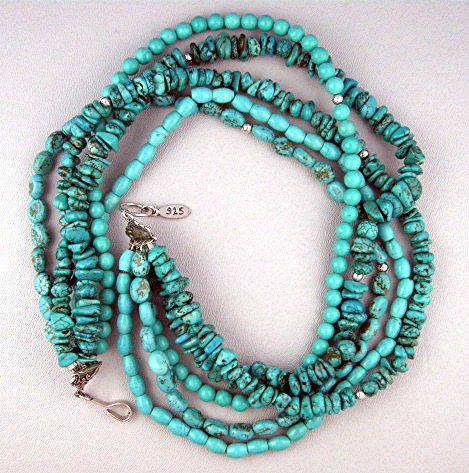 EXEX Sterling Silver 5 Strand Turquoise Necklace