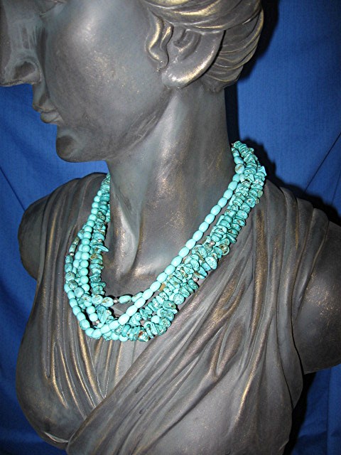 EXEX Sterling Silver 5 Strand Turquoise Necklace