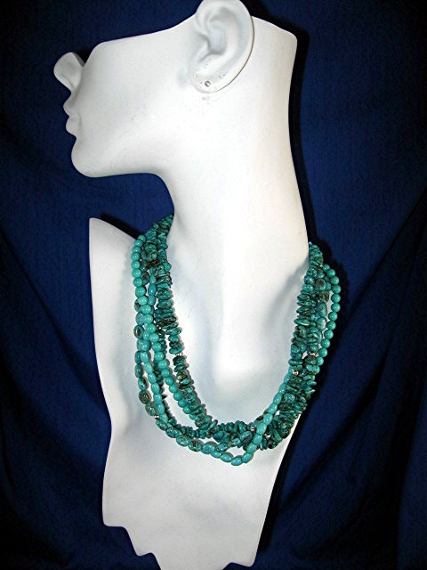EXEX Sterling Silver 5 Strand Turquoise Necklace