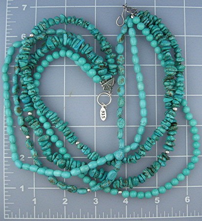 EXEX Sterling Silver 5 Strand Turquoise Necklace