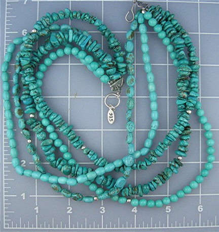 EXEX Sterling Silver 5 Strand Turquoise Necklace