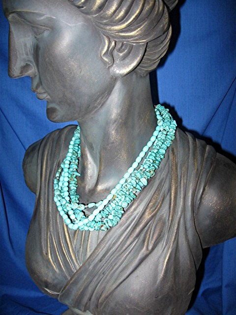 EXEX Sterling Silver 5 Strand Turquoise Necklace