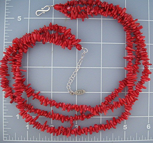 EXEX Sterling Silver Red Coral 3 Strand Necklace