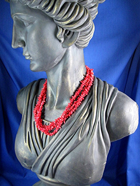EXEX Sterling Silver Red Coral  3 Strand Necklace