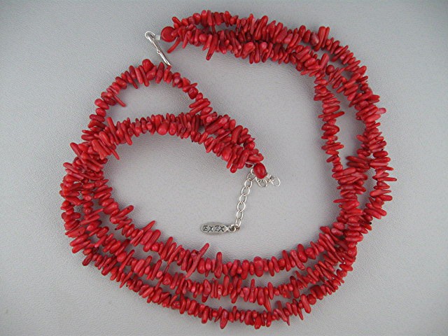 EXEX Sterling Silver Red Coral  3 Strand Necklace
