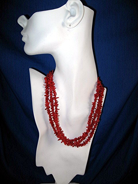 EXEX Sterling Silver Red Coral  3 Strand Necklace