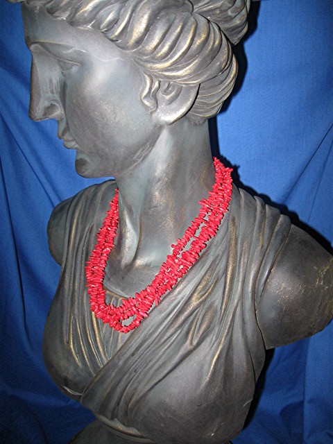 EXEX Sterling Silver Red Coral  3 Strand Necklace