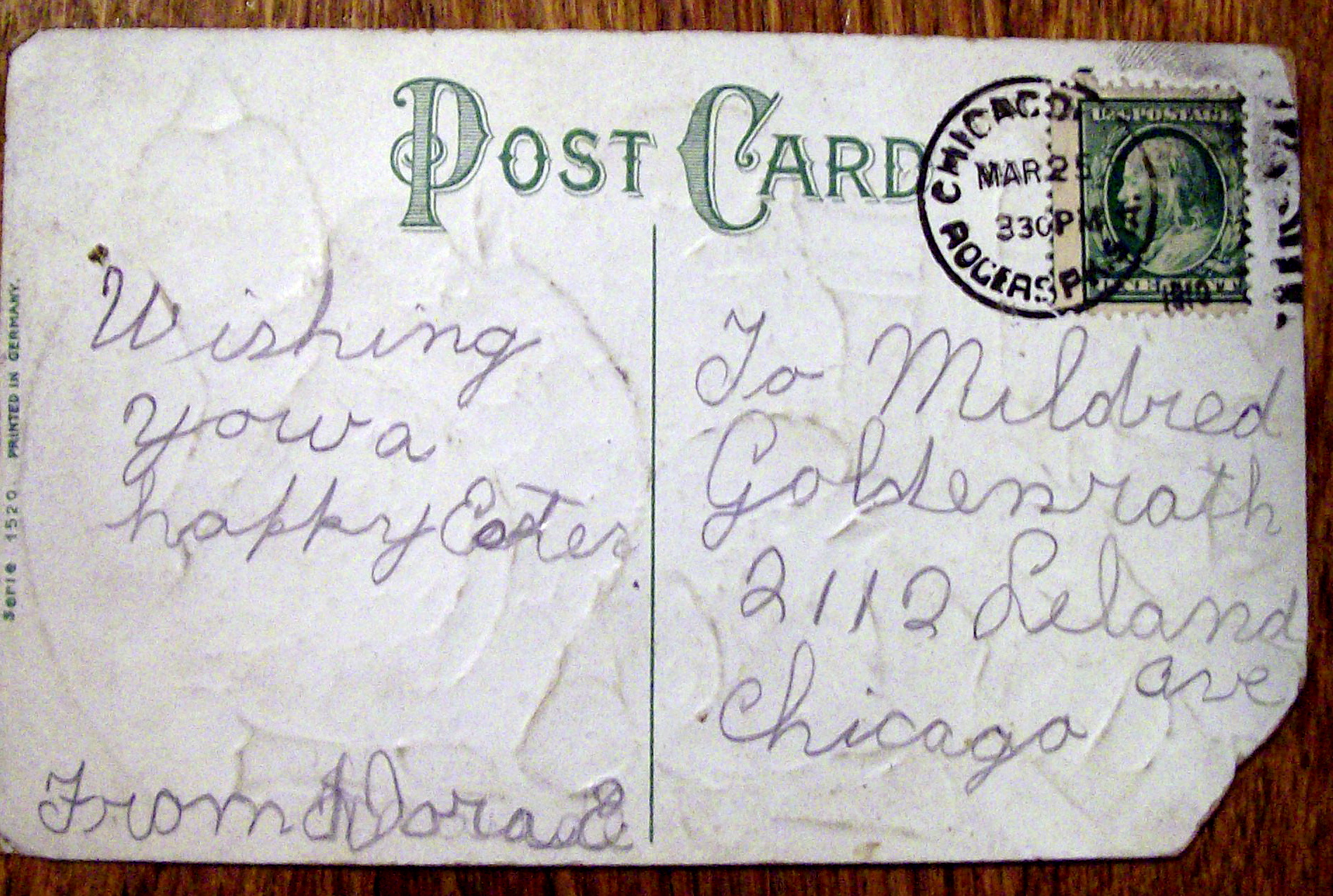 Easter Greetings Postcard w/4 Chicks in Hatched Egg