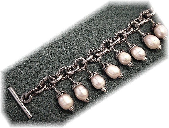 Pink Freshwater Pearls Sterling Silver Toggle Bracelet