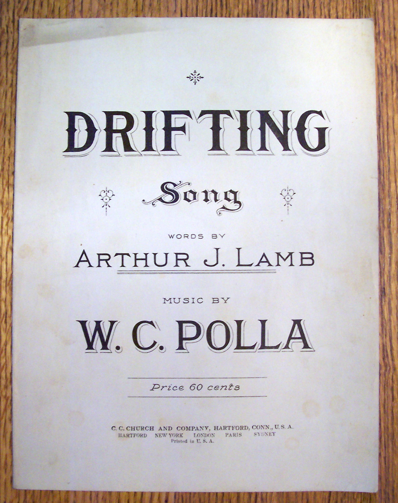 Sheet Music For 1920 Drifting Song