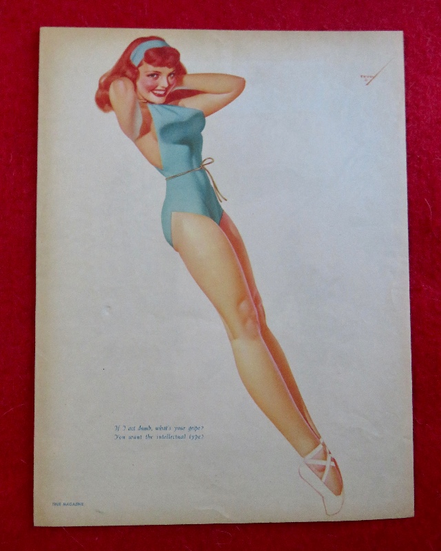 Original 1940's Sexy George Petty Girl Pin Up - Girl Wearing Green Swim Suit