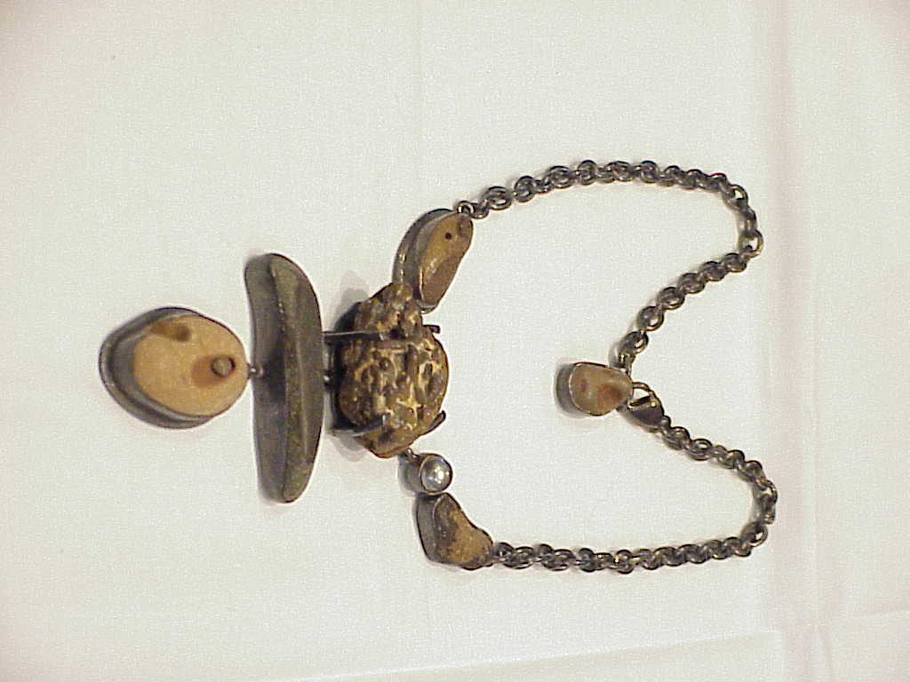 Unique Sterling Silver And Polished Rock Stone Necklace Signed 4got